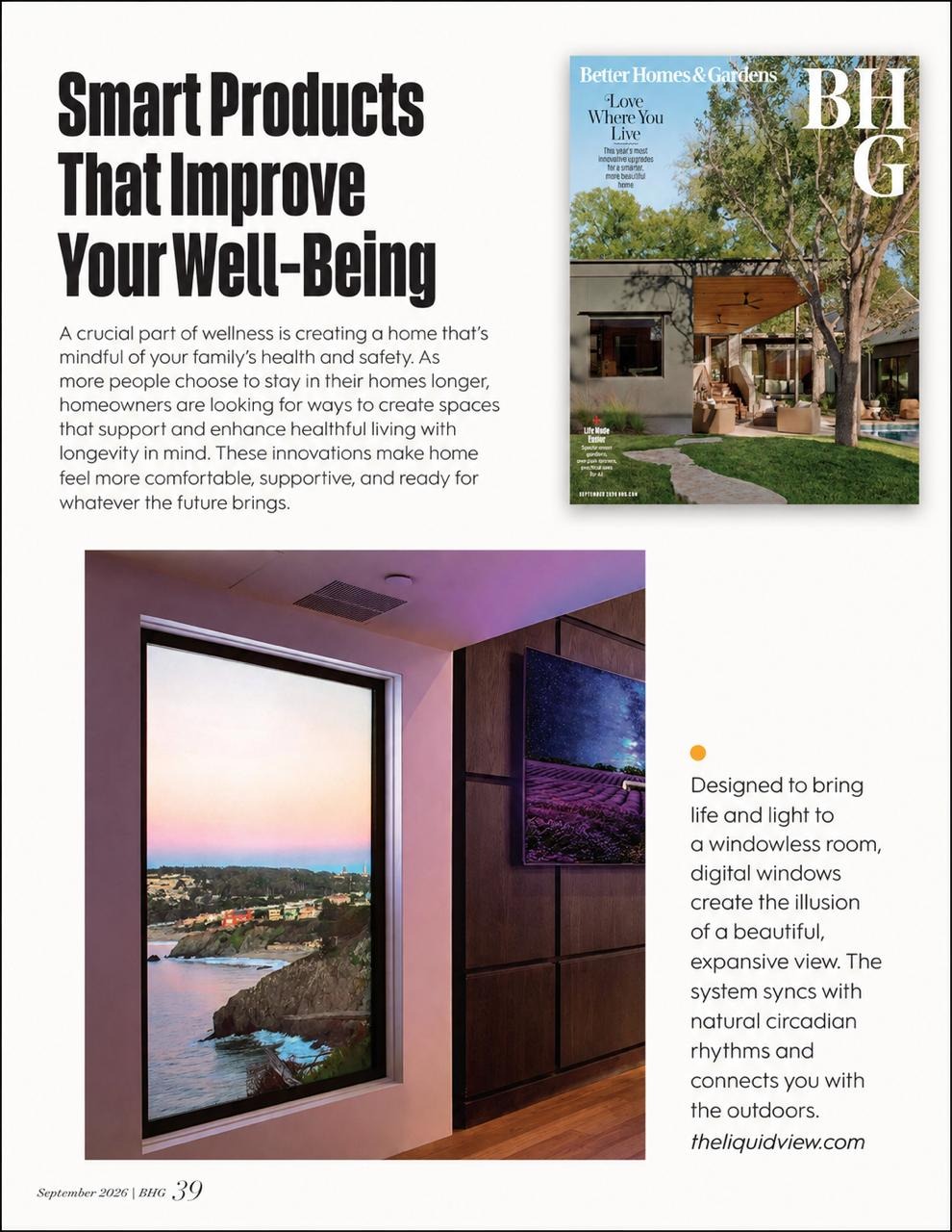 Better Homes & Gardens, September 2026 — Smart Products That Improve Your Well-Being, featuring LiquidView