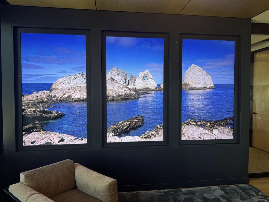 A LiquidView triptych window installed in an office conference room
